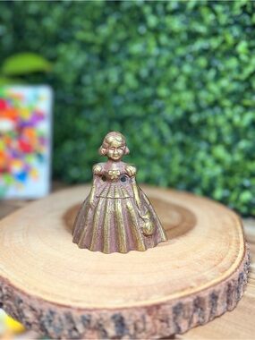 Vintage Little Girl Brass Bell - Gold & Brown